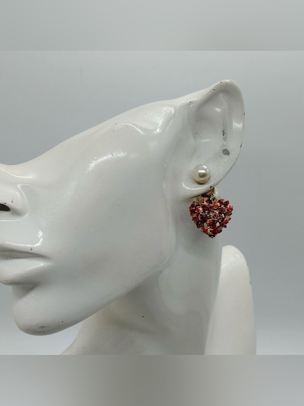 Authentic Dior Valentine's Heart-Butterflies Pink Pearl Tribales Post Earrings - Picture 6 of 6